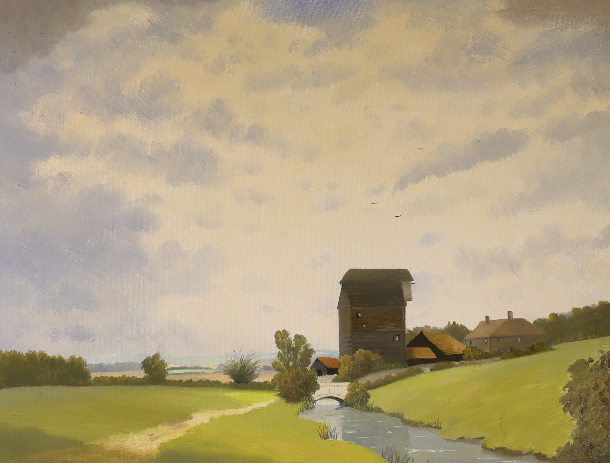 Trevor Boys, oil on canvas, 'Watermill, Hothfield Kent' signed, 34 x 44cm